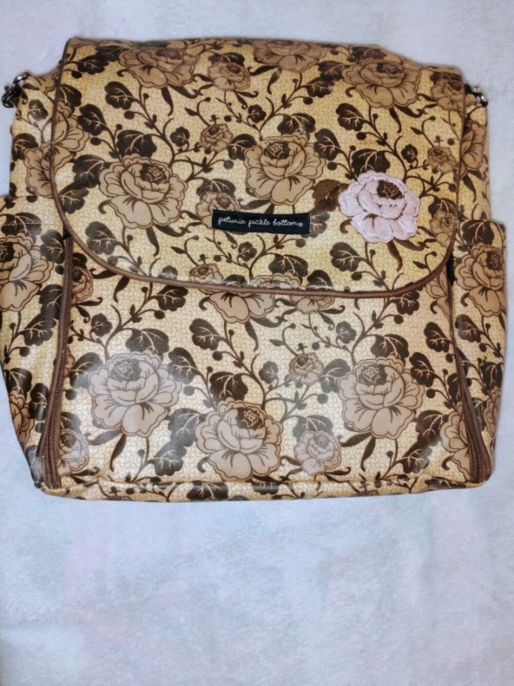 Vintage Petunia Pickle Bottom Boxy Backpack Diaper Bag - Floral with Embroidered